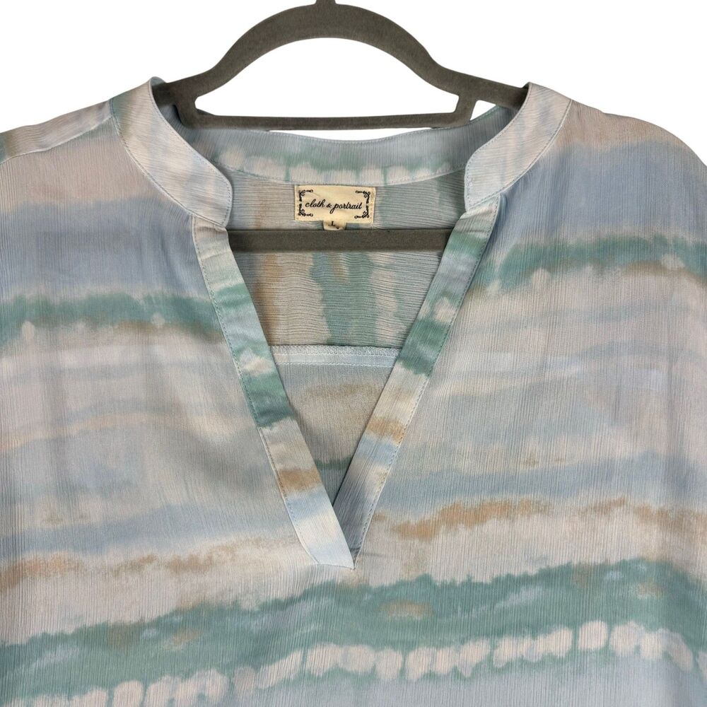 Cloth & Portrait Blouse Women's Large Watercolor Long Sleeve Pullover V-Neck Top